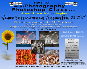 $20 per class. 9 weeks on-line Digital Photoshop & Lightroom Tips & Tricks w/ Instructor Jeff Eichen